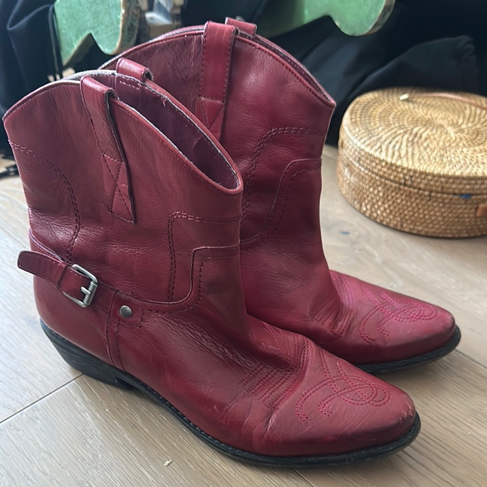 Women's Red Leather Ankle Boots